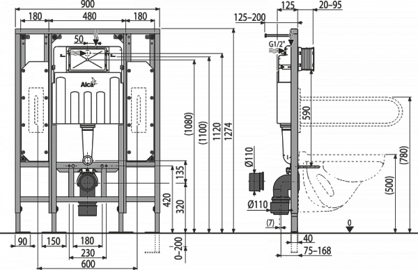 Инсталляция для унитазов AlcaPlast Solomodul AM101/1300H для людей с ограниченными возможностями