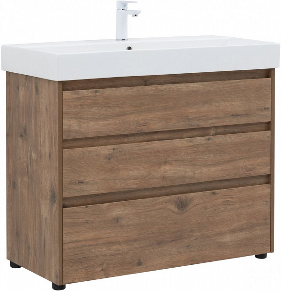 Тумба под раковину Aquanet Nova Lite 100 дуб рустикальный (3 ящика) 00302480