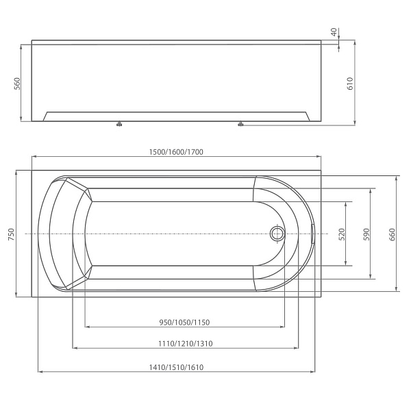 Акриловая ванна Aquatek  Ника 170x75 NIK170-0000001