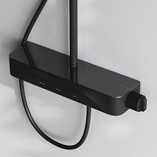 F078F222 Func, душ. система: см-ль-полка д/душа с ТМС: душ.штанга, верхн. душ квадр., ручн.душ, черн