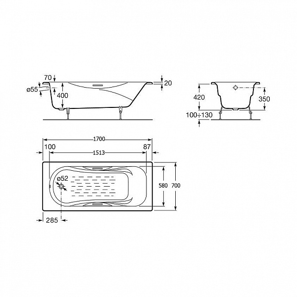 Чугунная ванна Roca Malibu 170х70 233360000