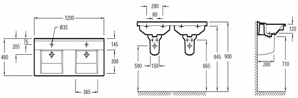 Двойная подвесная раковина-столешница Jacob Delafon Struktura 120х48 см EXF112-00