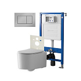 Сет: Система инсталляции Point Элемент для подвесного унитаза PN45120 + Клавиша смыва для инсталляции Point Ника, хром, PN44081C + Унитаз подвесной Point Веста безободковый, белый, сиденье дюропласт, микролифт, быстросъем. PN41701