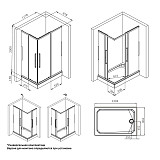 W84G-403-12090-MТ Душевое ограждение Func Square Slide 120х90, мат хром, прозрачное