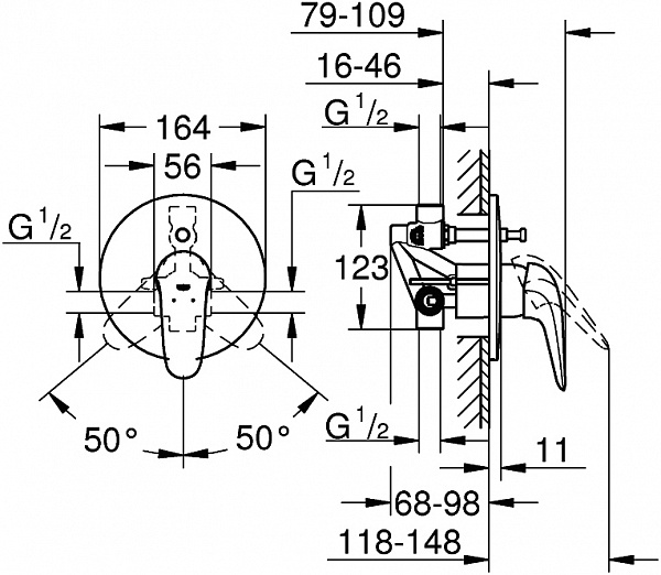 Смеситель для ванны с душем Grohe Eurostyle 23730003 с внутренней частью