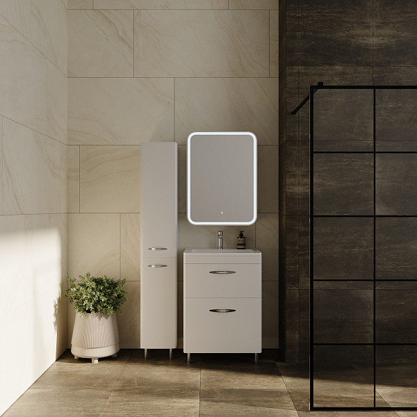 Тумба напольная Style line Каре 60, 2 ящика, Люкс белая, под раковину, PLUS