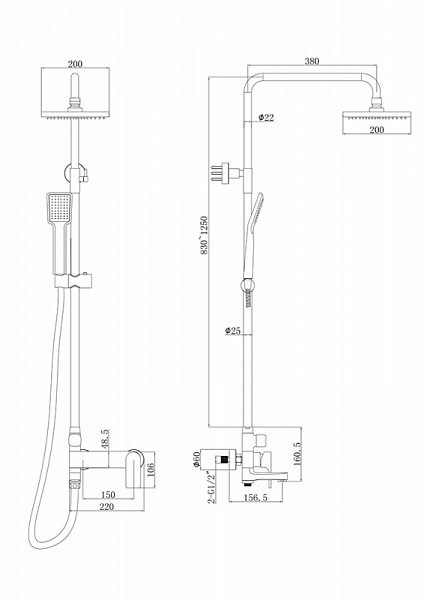 Душевая колонна со смесителем для ванны Bravat Real F6333367CP-A-RUS