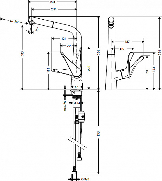 Смеситель для кухонной мойки Hansgrohe Metris 14821000