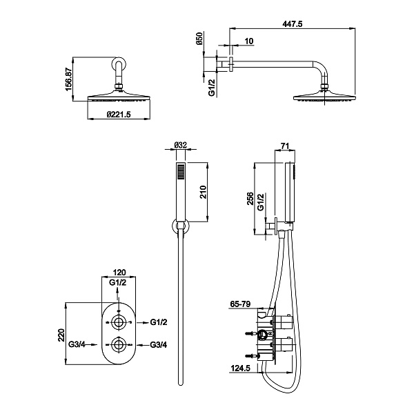 Душевая система "Koller Pool" CTR023  с термостатом скрытого монтажа