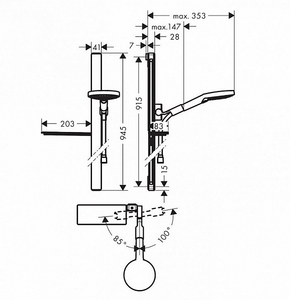 Душевой гарнитур Hansgrohe Raindance Select S 120 Unica 27648000 90 см