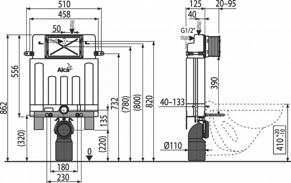 Смывной бачок скрытого монтажа для унитаза AlcaPlast Alcamodul AM100/850