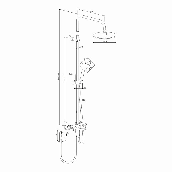 977770000 Jupiter, ДС с ванно-душевым смесителем-полкой и гиг.душем, хром