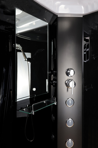 Душ.каб. NG-6508-14G (900х900х2150) высокий поддон(40см) стекло ТОНИРОВАННОЕ алюм черный 4 места