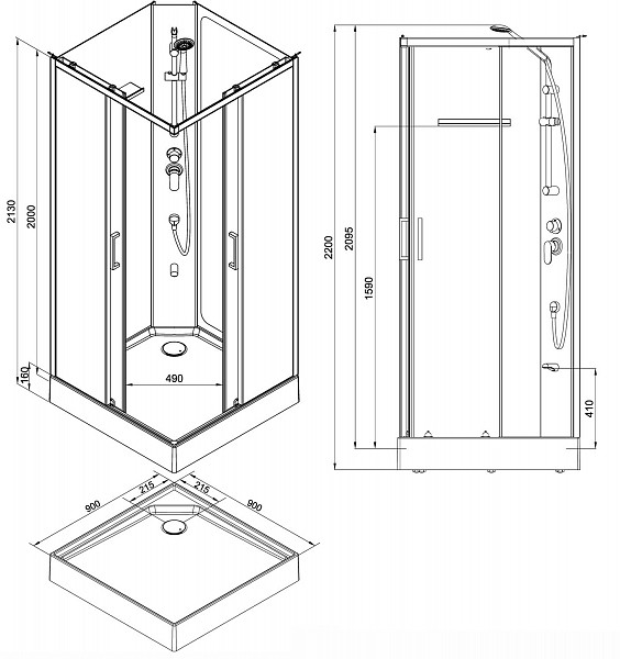 Душевая кабина Aquanet Passion S 2.0 90x90, прозрачное стекло 00263869