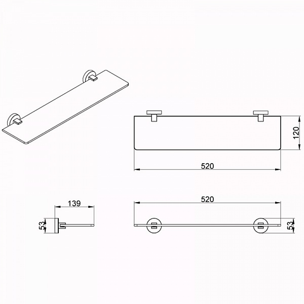 Полка AZARIO NESSY стеклянная 52 см (AZ-73103)