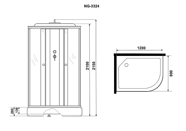 Душ.каб. NG-3324-14L (1200х800х2150) низкий поддон(26см) стекло МАТОВОЕ 4 места
