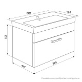 Тумба для ванной комнаты, подвесная, белая/под дерево, 80 см, Mirro, IDDIS, MIR80W0i95. Подходит умывальник 0018000i28