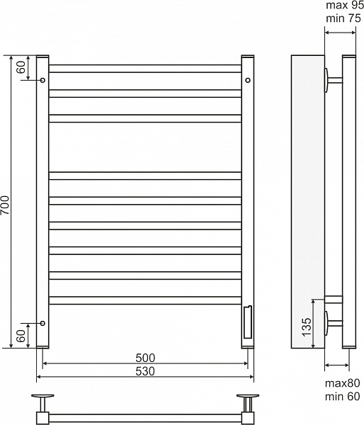 Полотенцесушитель электрический Terminus Сицилия 500х700