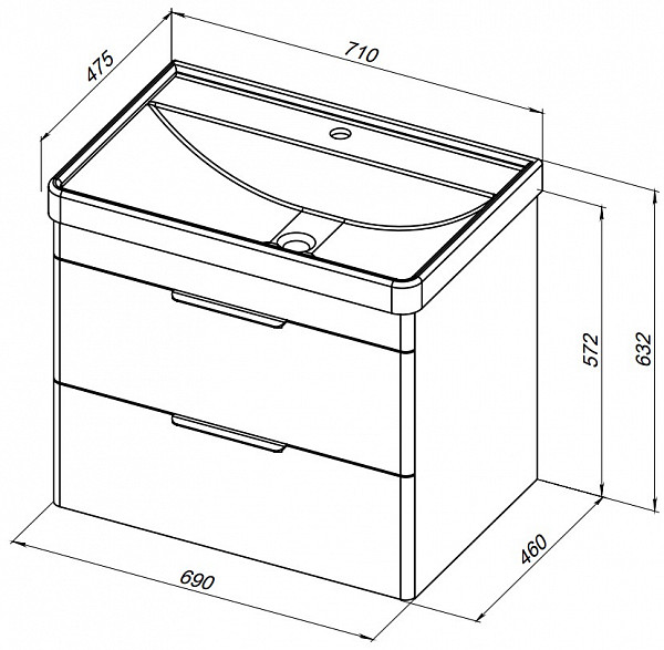 Тумба под раковину Aquanet Ирис new 710 белый глянец (2 ящика) 00310145