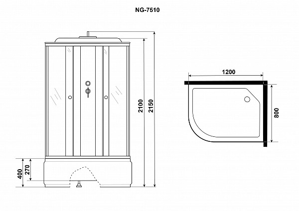 Душ.каб. NG-7510-14R BLACK (1200х800х2150) высокий поддон(40см) стекло МОЗАИКА 4 места