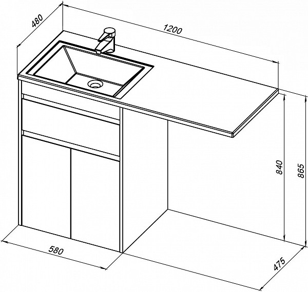Тумба под раковину Aquanet Токио 58 белый (напольная, 1 ящик, 2 дверцы) 00237745