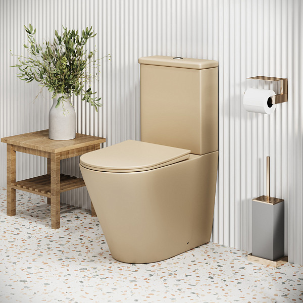 Унитаз GR-4480BEMS Color (620*365*810) БЕЖЕВЫЙ МАТОВЫЙ напольный БЕЗОБОДКОВЫЙ, 2 места