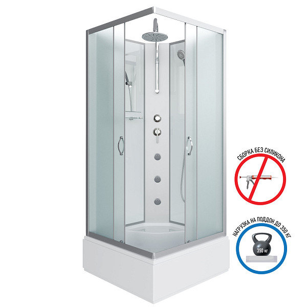 Душ.каб. NG-1108-14BKTG (900х900х2100-2400) средний поддон(26см) стекло МАТОВОЕ 4 места с полкой