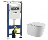 SET Aquatek ВЕГА+Geberit (458.123.21.1+AQ1905-00). Комплект  5в1(инсталляция+кнопка+крепеж+унитаз+крышка)