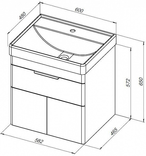 Тумба под раковину Aquanet Ирис new 60 белый глянец (1 ящик, 2 дверцы) 00310148