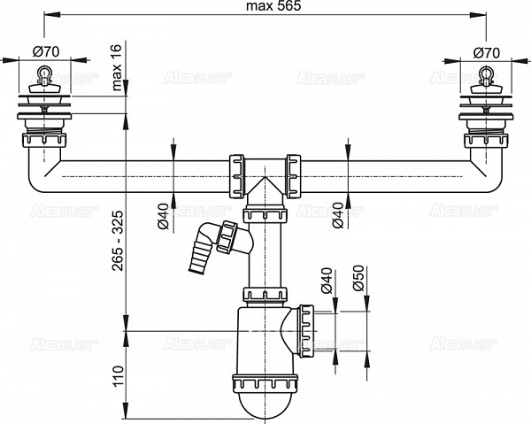 Сифон для мойки AlcaPlast A449P-DN50/40