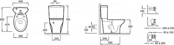 Унитаз-компакт (чаша) напольный Jacob Delafon Presquile 19077-00 крышка-сиденье с микролифтом