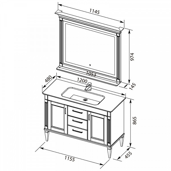 Раковина для тумбы Sanovit Sharp 120 14120-KL