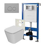 Сет: Система инсталляции Point Элемент для подвесного унитаза PN45120 + Клавиша смыва для инсталляции Point Виктория, нержавеющая сталь, сталь брашированная, PN44061SB + Унитаз подвесной Point Ника безободковый, сиденье микролифт PN41081