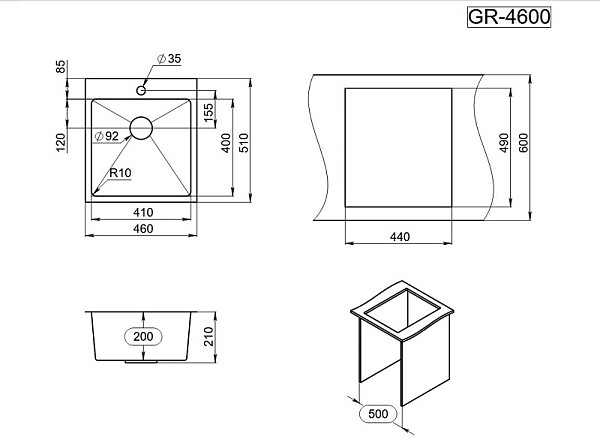 4600, СТАЛЬ САТИН, стальная кухонная мойка
