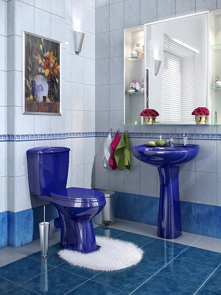 Унитаз-компакт Оскольская керамика Элисса Антивсплеск Стандарт, нижний подвод воды, косой выпуск, синий