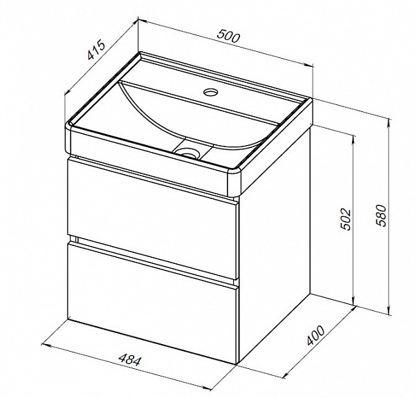 Тумба под раковину Aquanet Вега 50 (2 ящика) 00308332