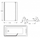 Шторка для ванны с двойной панелью 111.5x140 см Jacob Delafon Bain Douche NEO E4930-GA