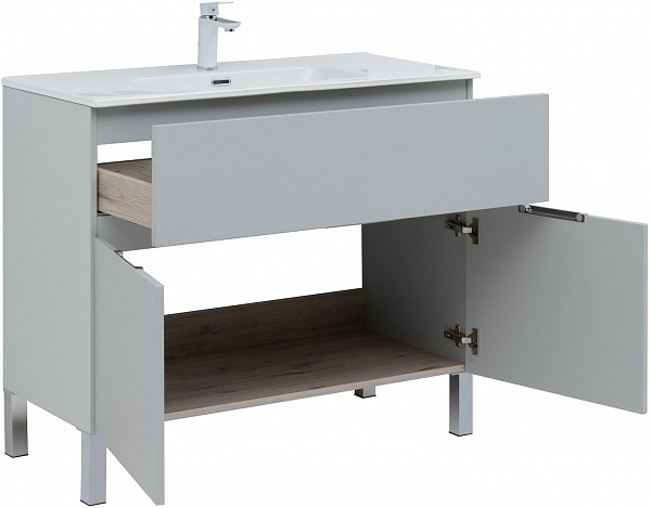 Тумба под раковину Aquanet Алвита New 100 1 ящик, 2 дверцы, серый 00277556