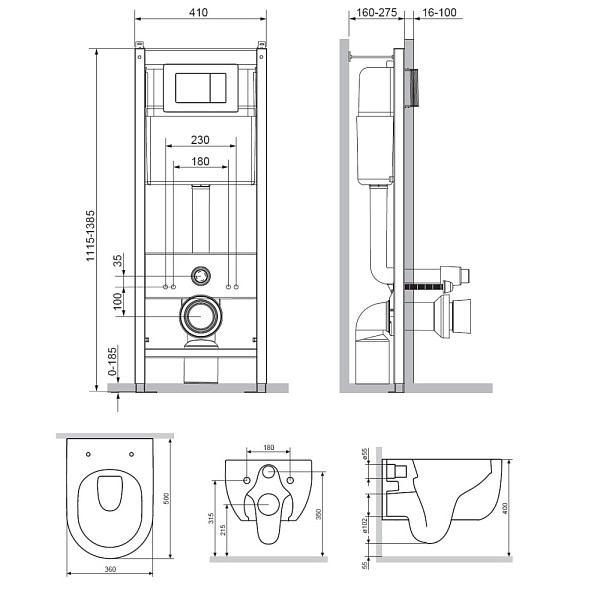 DX36.IS10151.1701 Инсталляция с клав глянц хром с подв унит Scandinavian Pure безободк с сид м/лифт