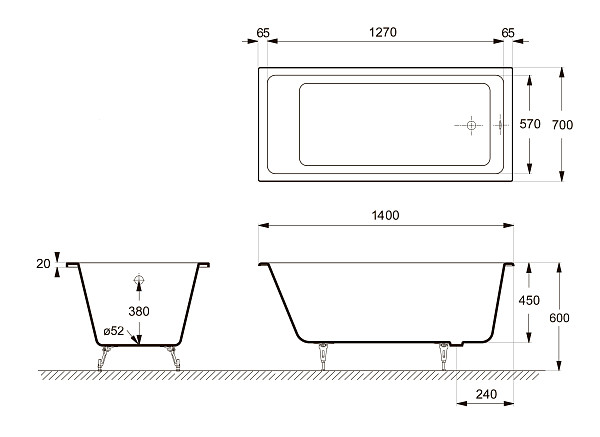 Ванна чугунная Delice Level 1400х700 с отверстиями под ручки