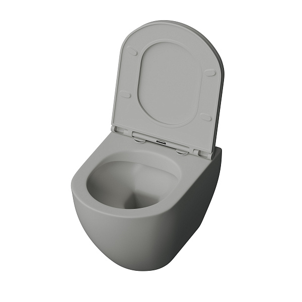 Унитаз GR-4455GMS (490*370*360) СЕРЫЙ МАТОВЫЙ подвесной БЕЗОБОДКОВЫЙ  с тонкой крышкой