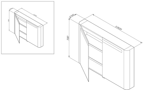 M30MCX1001NF Sensation, зеркало, зеркальный шкаф, 100 см, с подсветкой, орех, текстурированная, шт