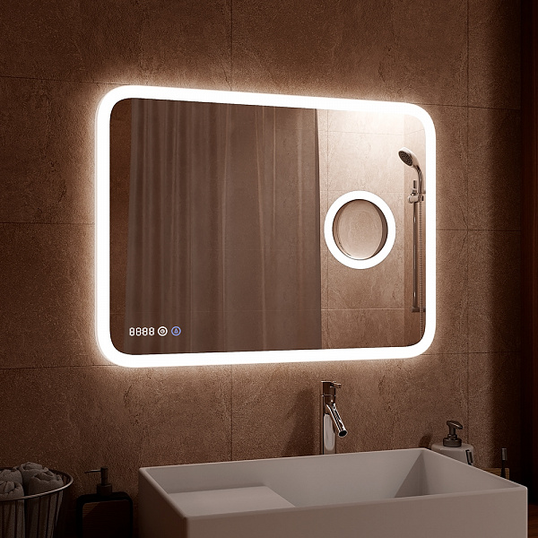 Зеркало Континент "Bliss Led" 800х600 с увеличительным зеркалом, часами