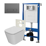 Сет: Система инсталляции Point Элемент для подвесного унитаза PN45120 + Клавиша смыва для инсталляции Point Меркурий, цвет графит, PN44831GM + Унитаз подвесной Point Ника безободковый, сиденье микролифт PN41081