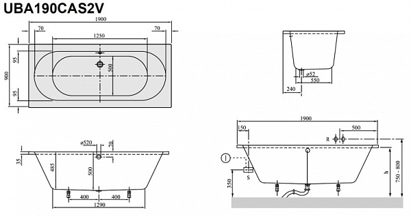 Акриловая ванна Villeroy & Boch O.Novo 190x90 UBA190CAS2V-01