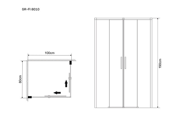 Душ.ограждение GR-8010 Fly (80*100*190) прямоугольник, двери раздвижные 1 место