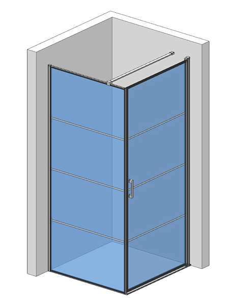 Душевой уголок AQUAme  900*900*1950мм., стекло 6мм, цвет профиля матовый черный, горизонтальные линии.