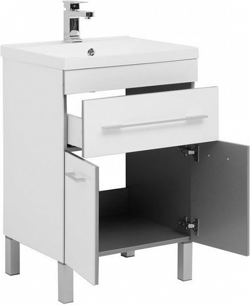 Тумба с раковиной Aquanet Верона 58 белый (напольная 1 ящик 2 дверцы) 00287667