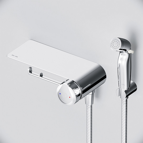 F0H85A800 X-Joy TouchReel, гигиенический набор со смесителем для душа с полкой, держателем туалетной