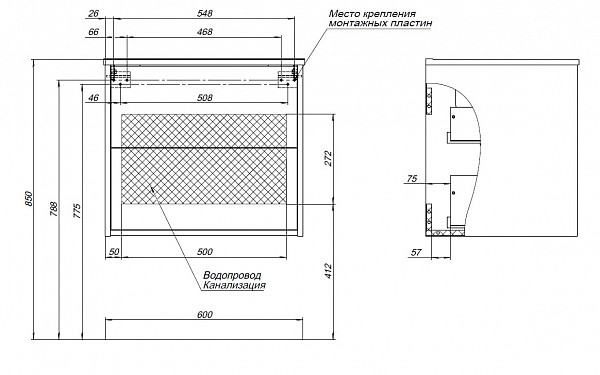 Тумба под раковину Aquanet Lino 60 (Flat) дуб веллингтон 00287541